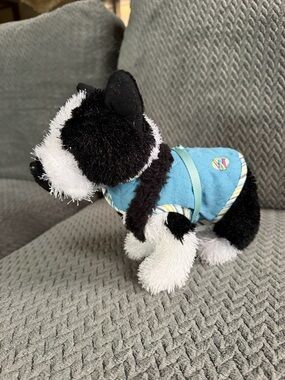 Ganz Webkinz Boston Terrier White Black Dog Plush With Coat Stuffed Animal L-9"
